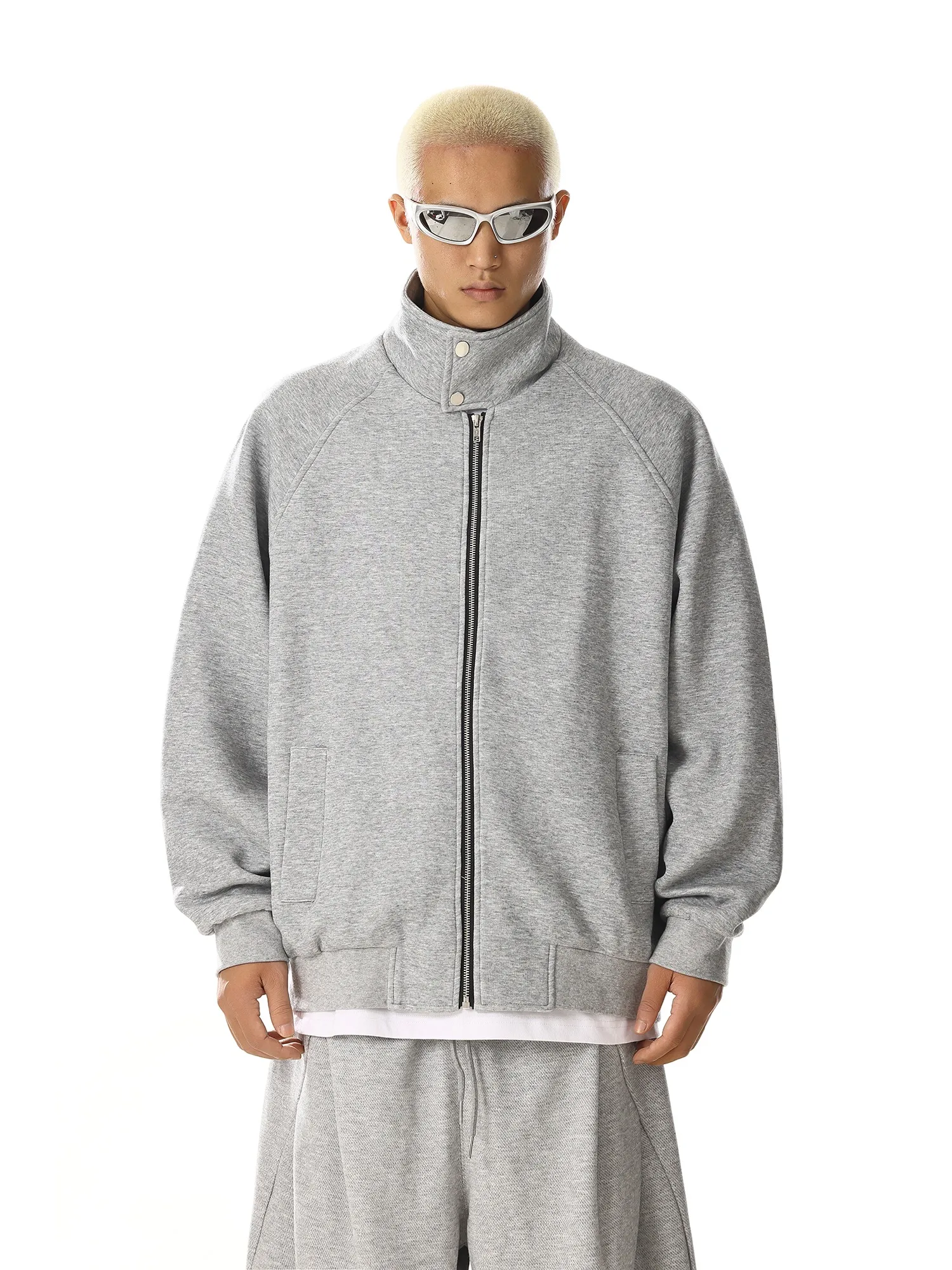 

American Retro High Street Zipper Stand Up Collar Cardigan Jacket for Men and Women Simple Commuting Loose Hoodie Top