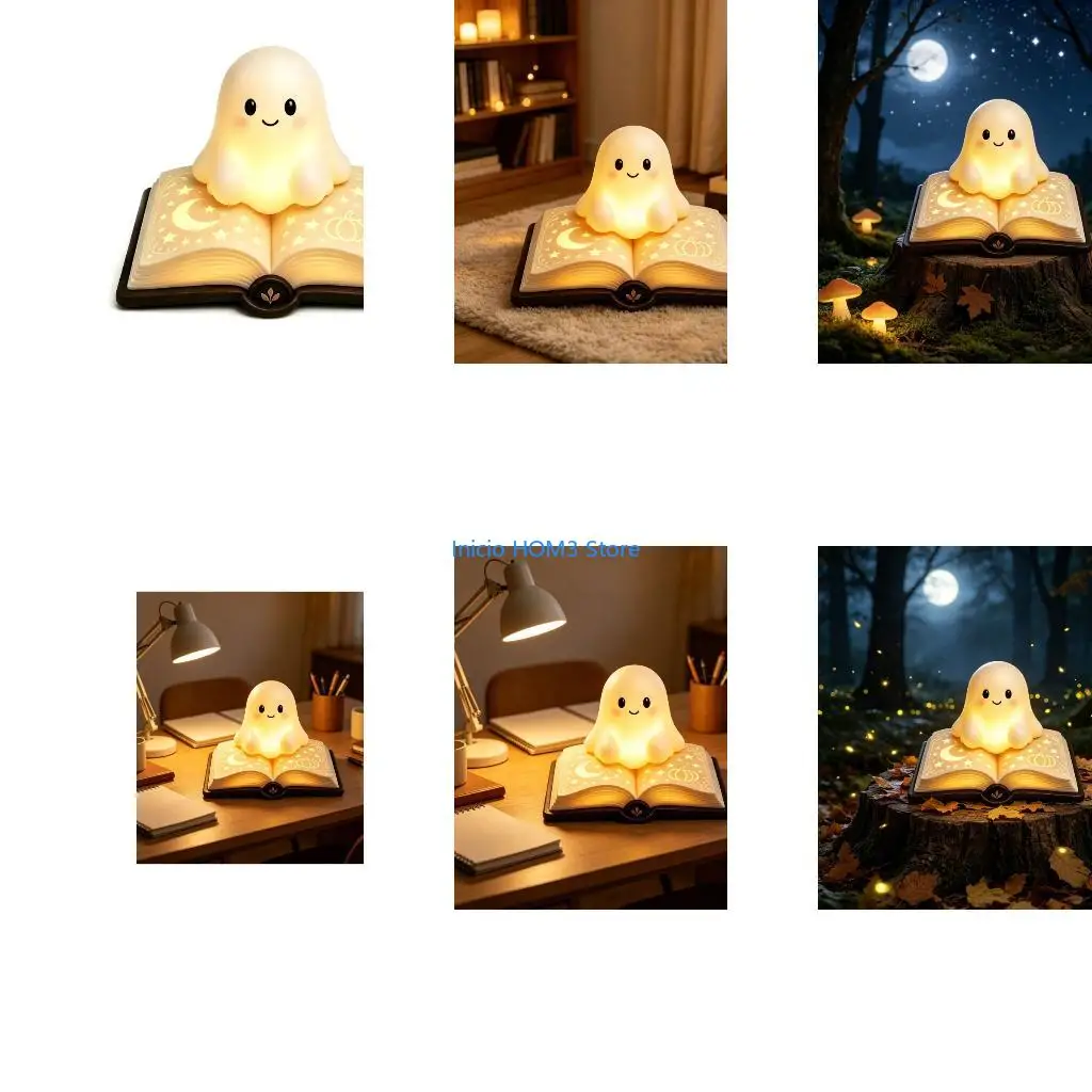 A5YD Side Table Figure Light on Open Book Base for Seasonal Indoor Styling, Shelf Display, Desk Placement, Reading Corner, and