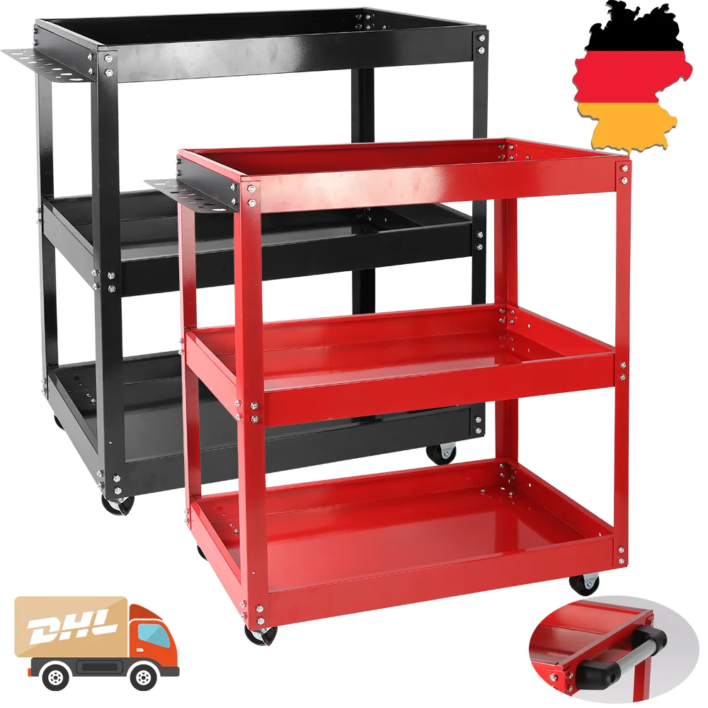 Carrinho de ferramentas de 3 camadas Carrinho de serviço utilitário Dolly com 360 °   Alça de armazenamento ergonômica com roda giratória para armazém/garagem/limpeza