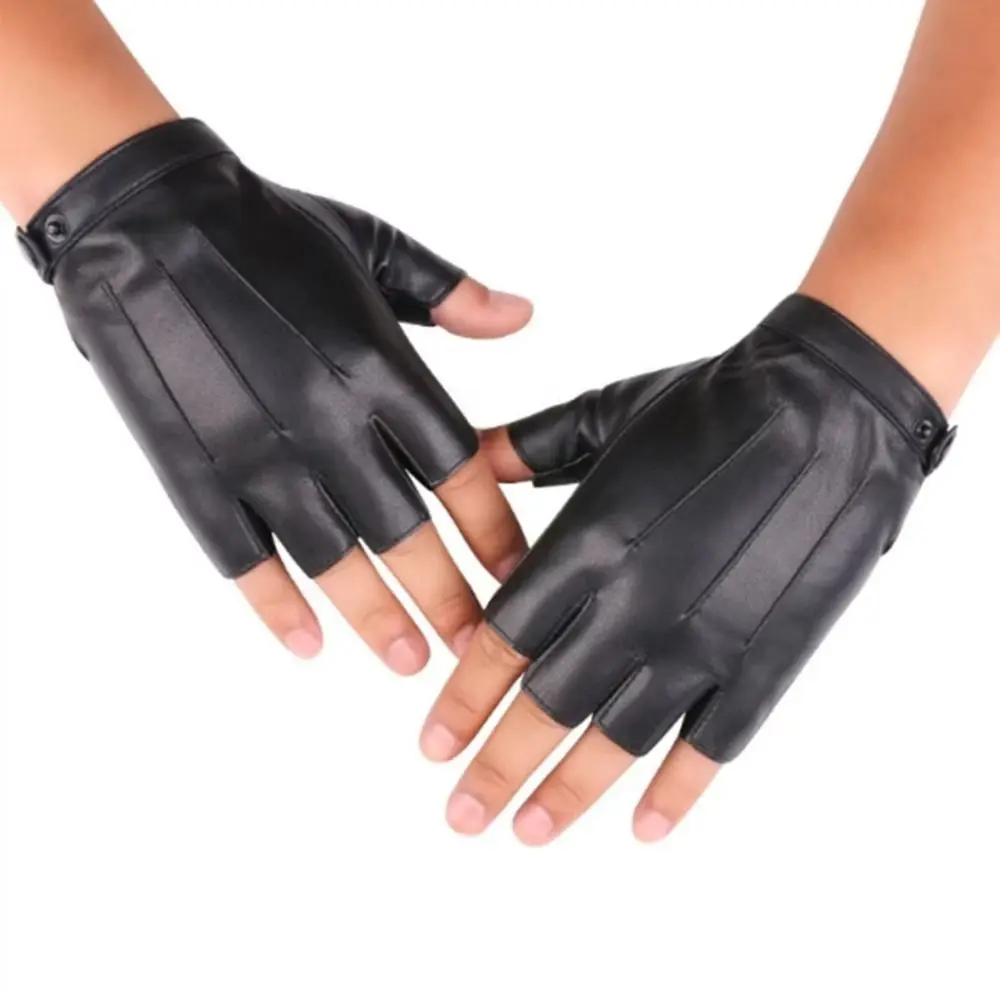 Fashion Punk PU Driving Gloves Button Design Cool Fingerless Mittens Breathable Anti-Slip Performance Gloves Party