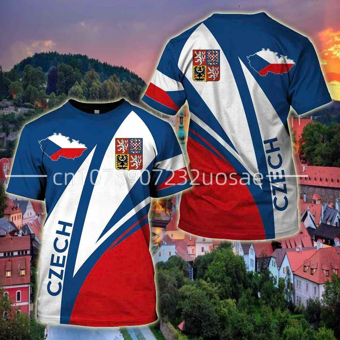 Czech Republic Flag 3D T-Shirt Coat Of Arms Of Czech Republic T-shirt Custom Flag T-Shirt Casual Oversized Short Sleeve Tops