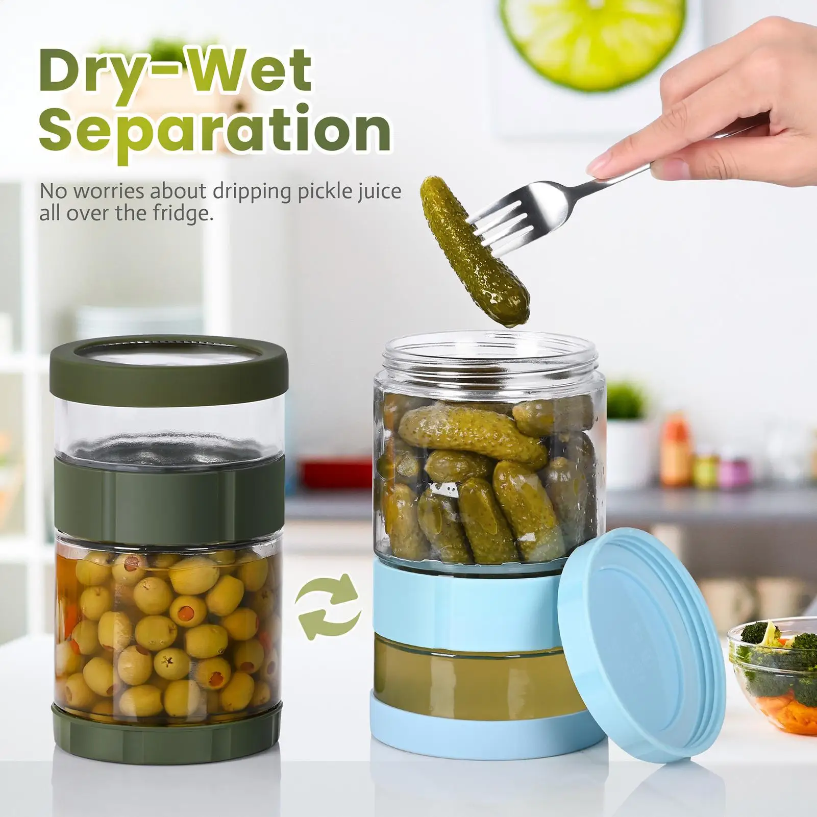 

Pickle Container Pickle Hourglass Jar Silicone Lid Invertible Glass Bottle Wet Dry Separation Wide Mouth Non-Slip For Brewing