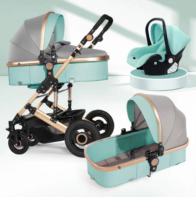 Passeggino di lusso 3 in 1 Carrello pieghevole per auto Buggy con camminatori e marsupi in lega e tessuto Carrozzine per bambini