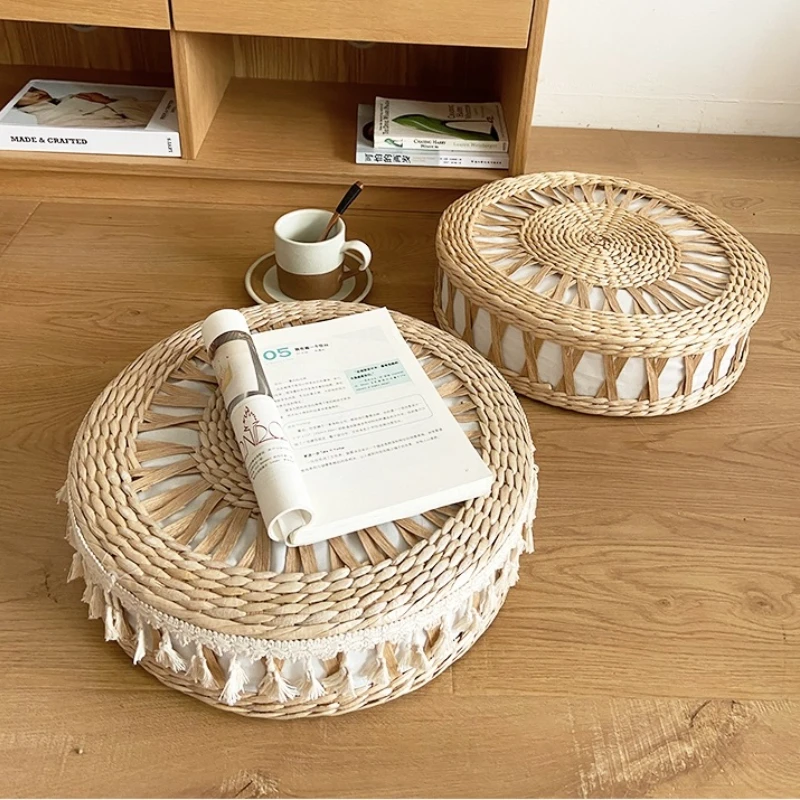 Hand Woven Cushion For Home Decor Natural Cattail Grass Round Stool Japanese Tatami Seat Cushions Straw Rattan Compiled Zen Mat