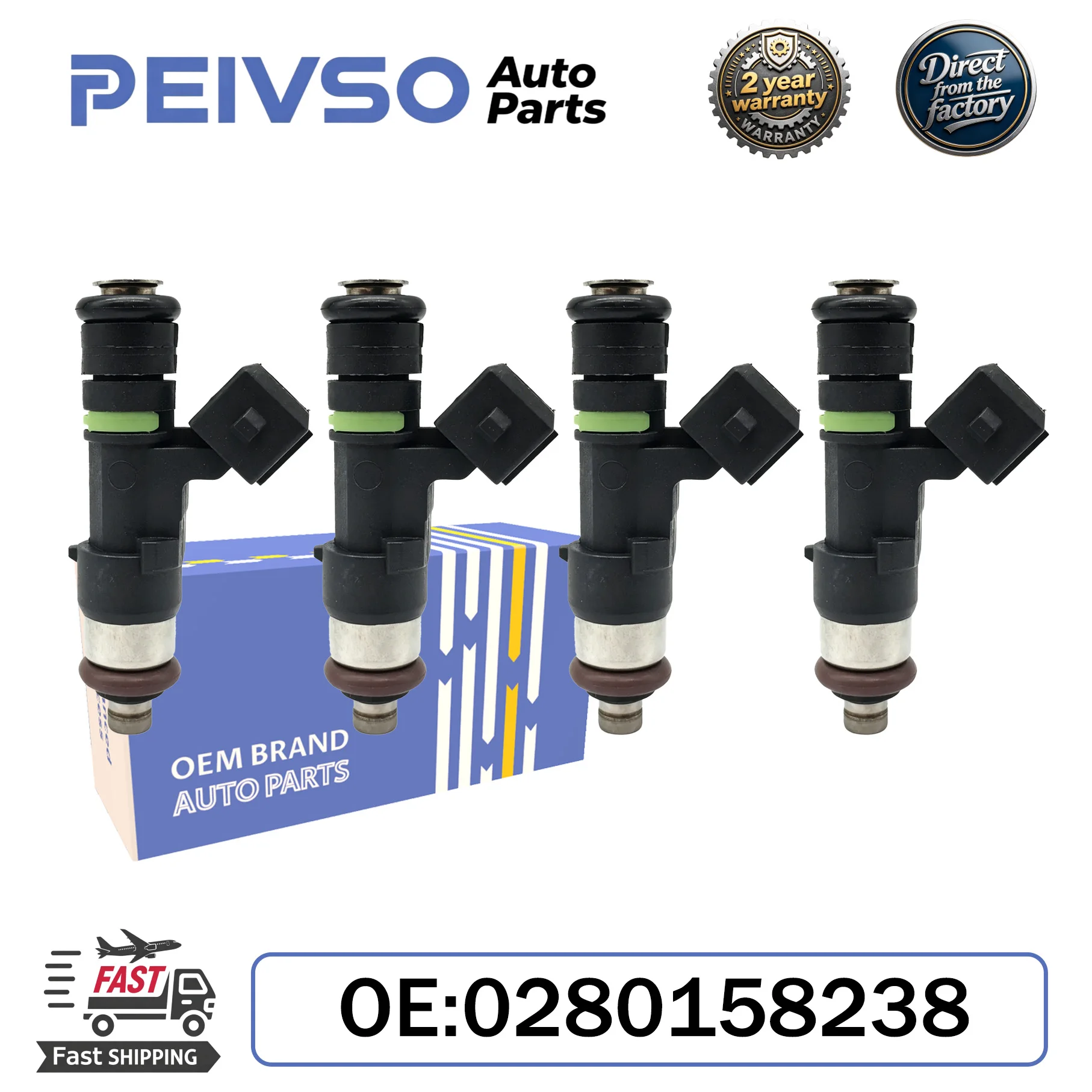 Inyector de Combustible de Alta Calidad PEIVSO, 4 Piezas, 0280158238, para Ford C-Max II, Ecosport, Fiesta Saloon VI, Focus 1.6L, 1674854, Boquilla