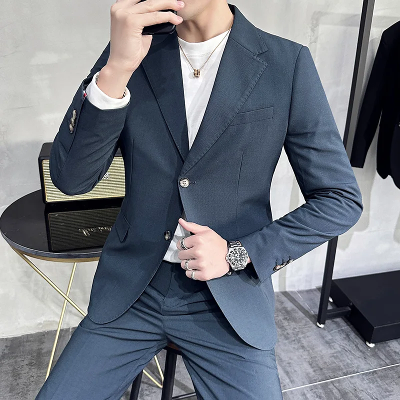 7XL 6XL (Jacket+Pant) Spring Summer Simple Casual Suit 2023 Men\'s Business Groom Wedding Tuxedo Formal Prom Party Office Suit