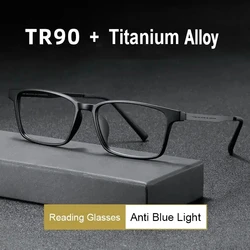 TR90 High Quality Titanium Square Frame Reading Glasses for Women and Men Anti Blue Light Reading Glasses Ultra light glasses
