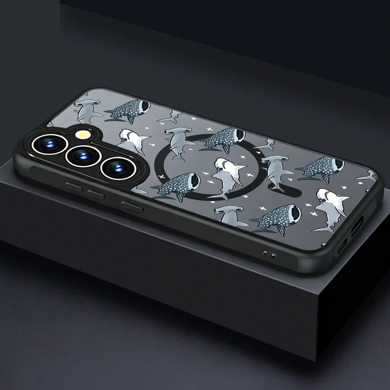 Shark Turtle Print Magnetic Phone Case For Samsung Galaxy S26 S25 S24 S23 S22 Ultra Plus S25 Edge S24 S23 FE Acrylic Back Cover