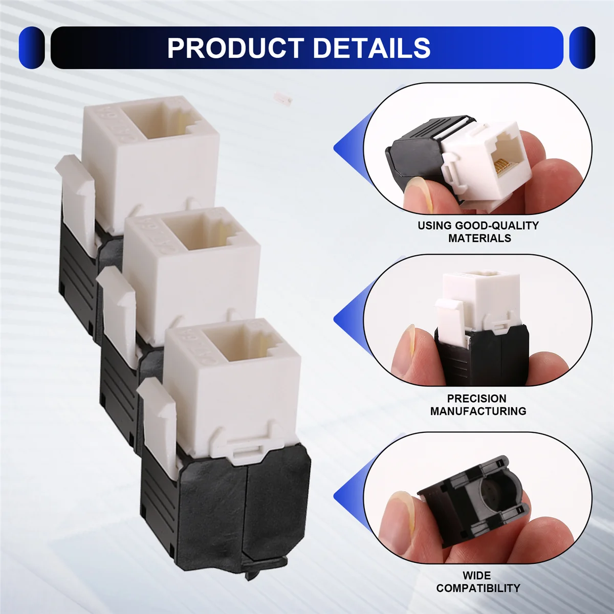 مقبس Cat6A RJ45 الجديد 3C-10-Pack - متوافق مع Cat6 - بدون أدوات 180 درجة - مقبس حائط إيثرنت - مقرنة شبكة Cat6A #6