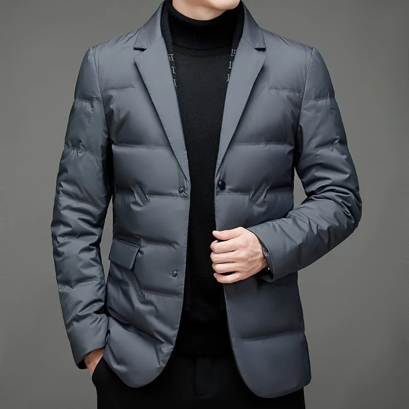 Winter New Style  White Duck Down Men's High-End Quality Scarf Collar Casual Suit Jacket