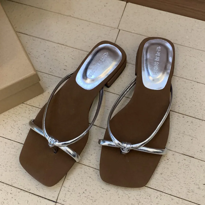 

New Summer Women Slippers Flat Heel Sandal Female Flip Flops Brand Slipper French Elegant Narrow Band Slide Beach Sandalia Mujer