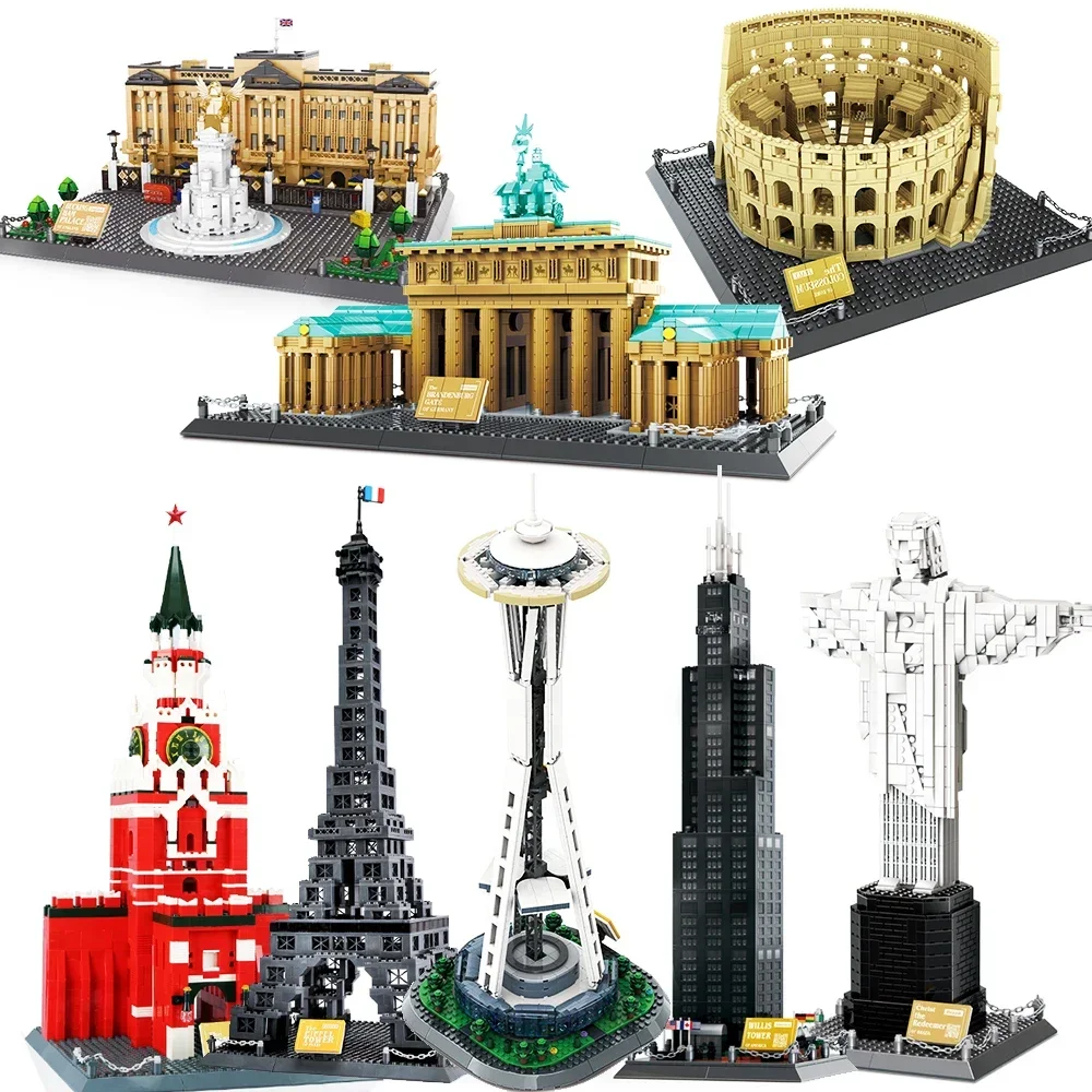 City Architecture Building Blocks Space Needle Taj Mahal Big Ben Eiffel Tower London New York Paris Construction Toys For Adults