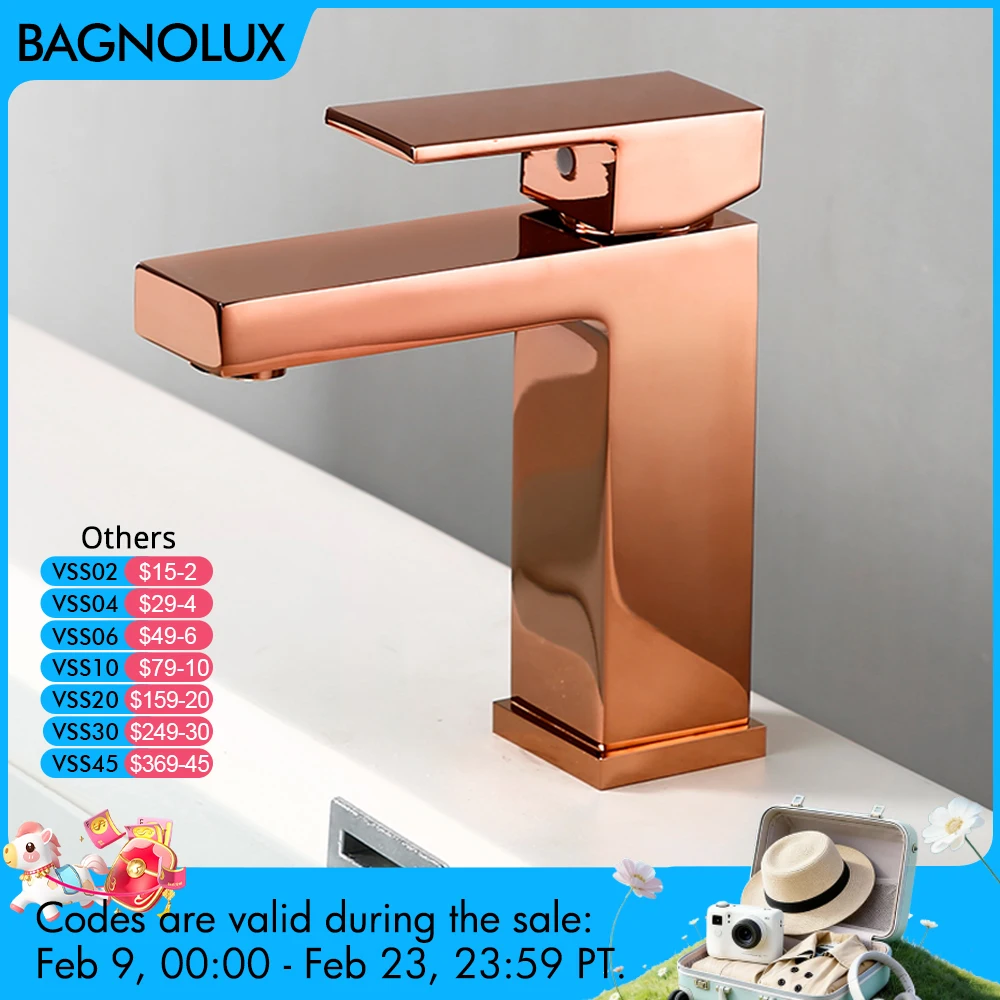 

Bagnolux Rose Gold Single Hole Deck Mounted Brass A Handle Cold Hot Mixer Sink Tap Basin Water Tapware Bathroom Faucet