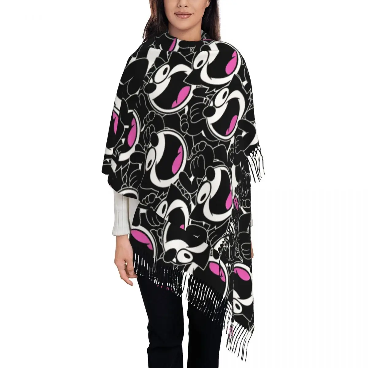 

Женский шарф на заказ, длинный зимне-осенний теплый шаль с кисточками, унисекс, милые забавные шарфы в стиле аниме