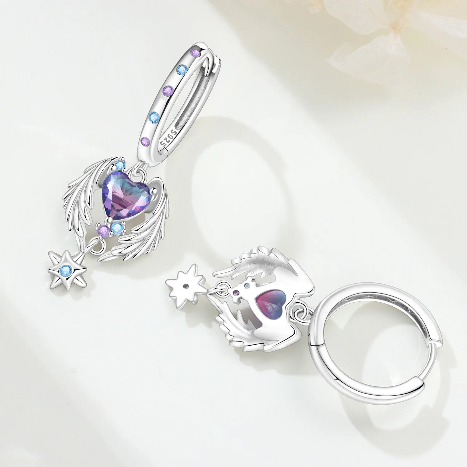 Original-Ohrring aus 925er-Sterlingsilber, wunderschöner, verträumter lila Ohrring für Frauen, Valentinstag, Party, Geburtstag, Geschenk, Trendschmuck – Detail 11