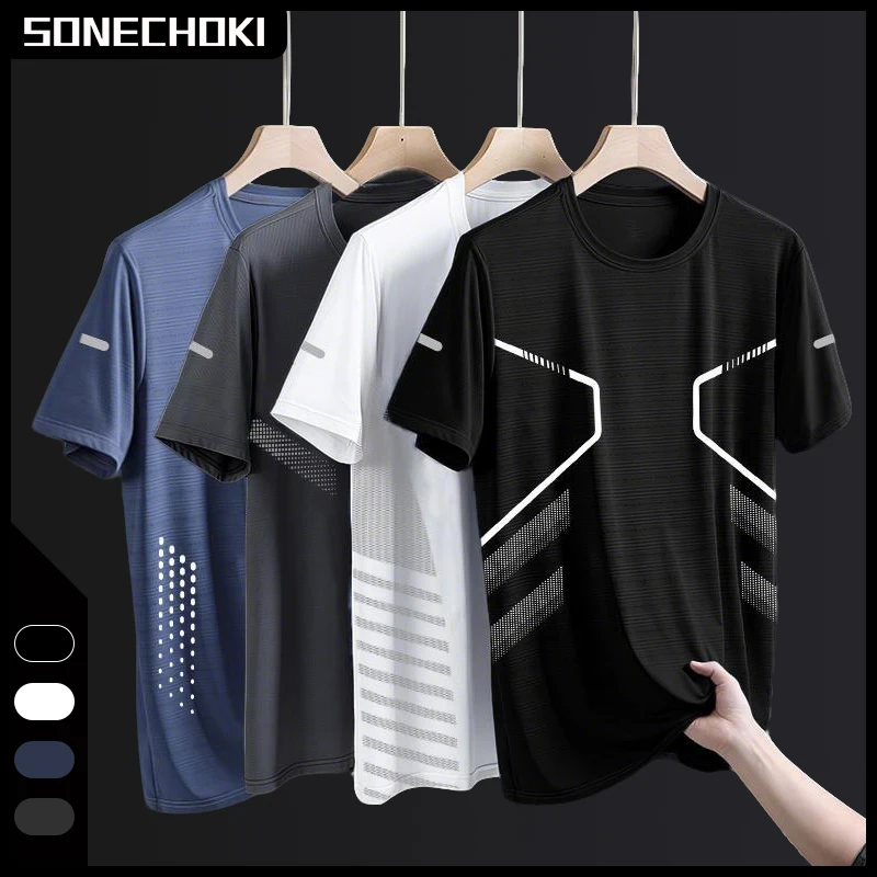 Neue Ice Silk Laufshirts für Herren, lockeres Kurzarm-Oberteil, Basketball-Gym-Sportbekleidung für Männer, Fitness-Workout, atmungsaktives Mesh-T-Shirt