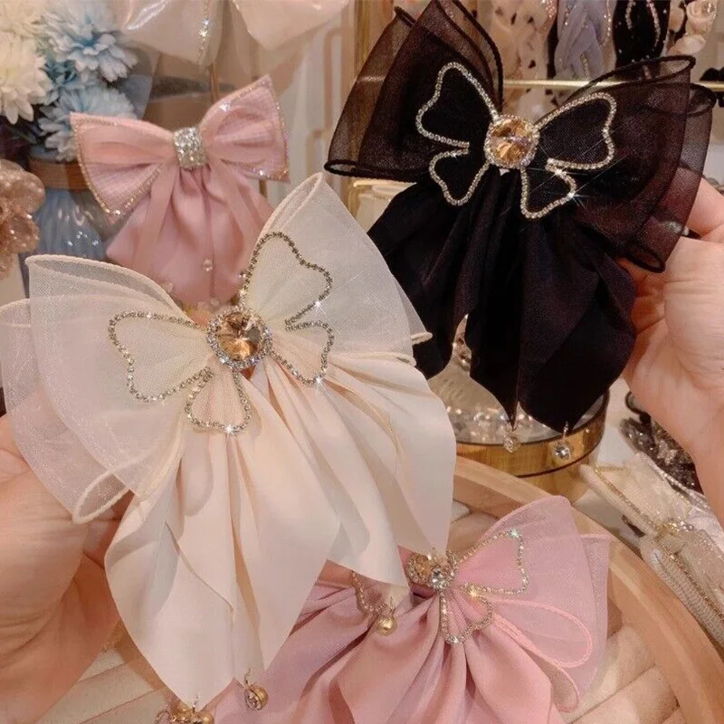 Zoete Mode Meisjes Prinses Haar Clip Strass Grote Strik Haarspeld Voor Vrouwen Hoofddeksels Dames Haargrepen Vrouwelijke Haaraccessoires