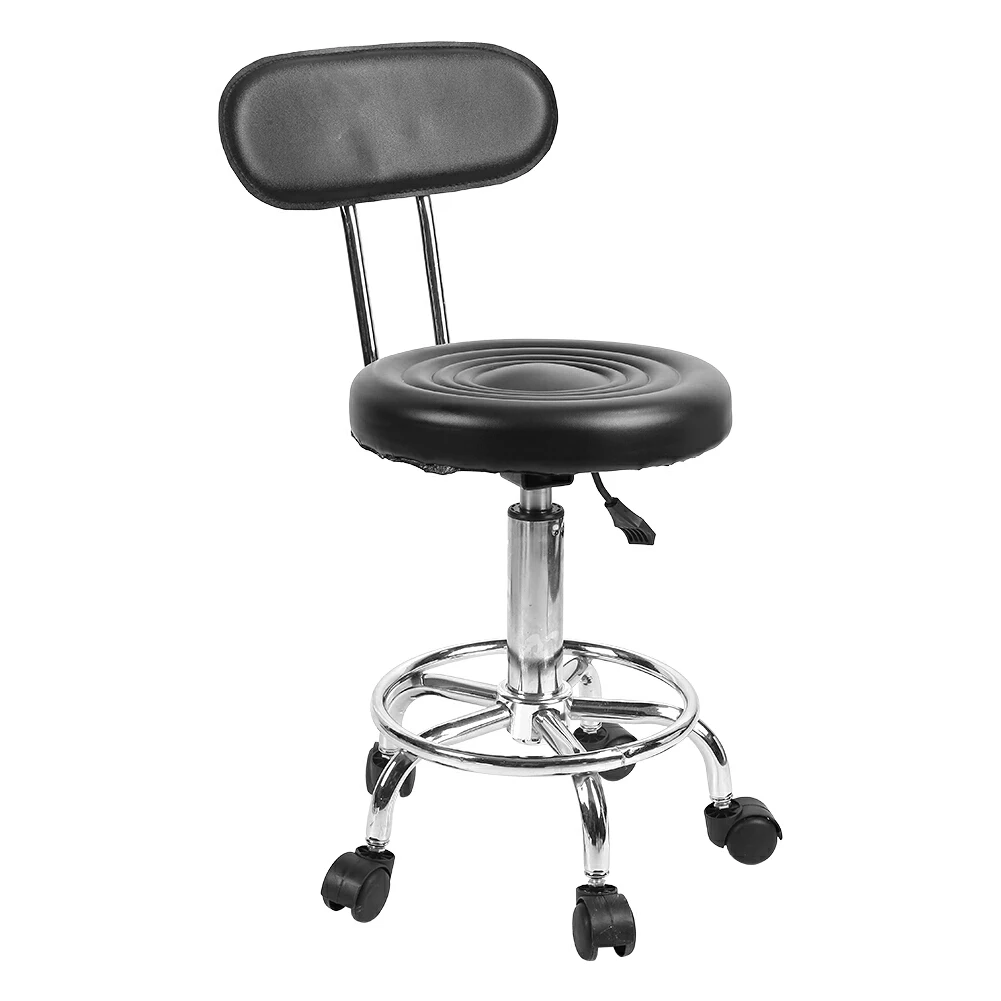 PU Leather Modern Rolling Stool Low Back Height Adjustable Work Salon Drafting Swivel Task Chair with Footrest