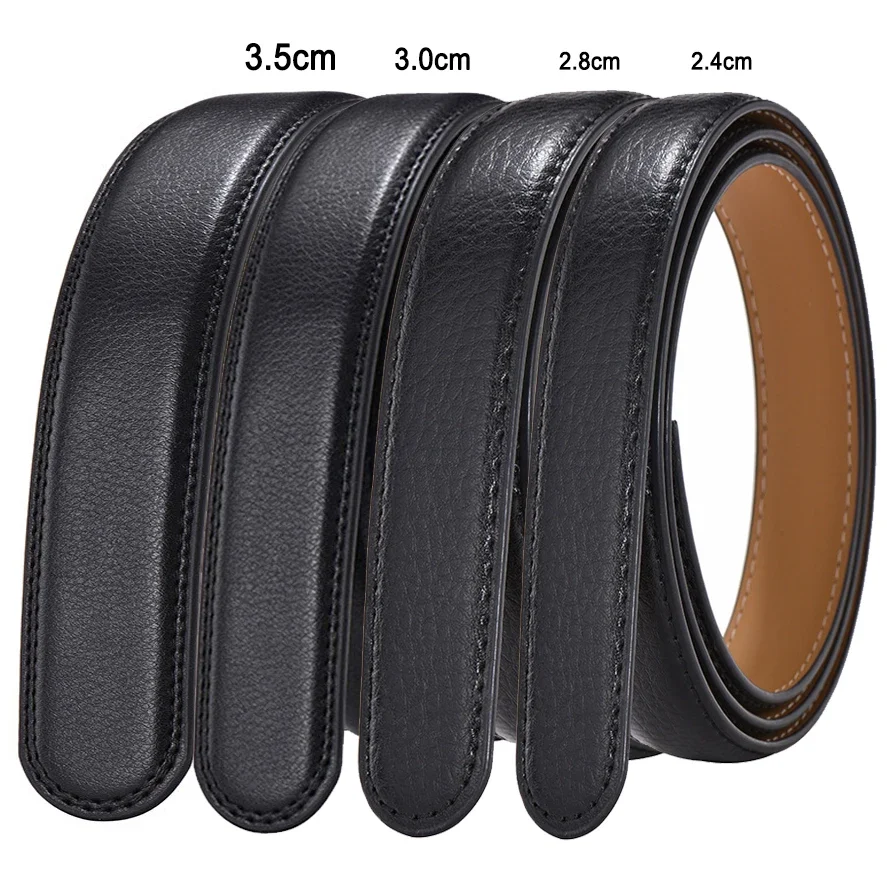 Belt No Buckle for Automatic Buckle PU Leather Belts Without Buckle for Men Women No Buckle 4 Size Wide 2.4 2.8 3.0 3.5 Width