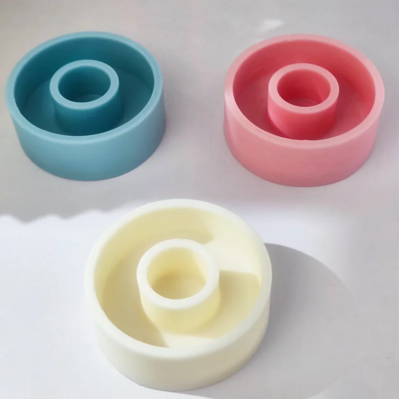 SZ819 Double-Circle Candlestick Silicone Mold DIY 30mm Diameter Hole Cement Candle Holder Self-made Incense Candle Cup Mould