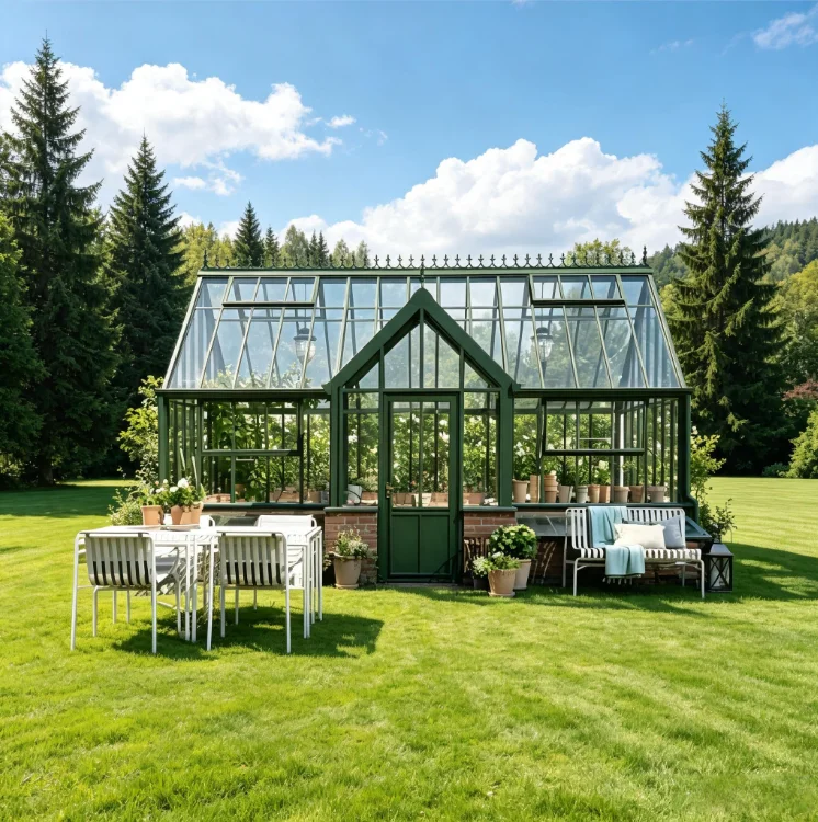 Anti Fading Surface Wrought Iron Sunroom All Climate Resistant Residential Garden Glass Construction