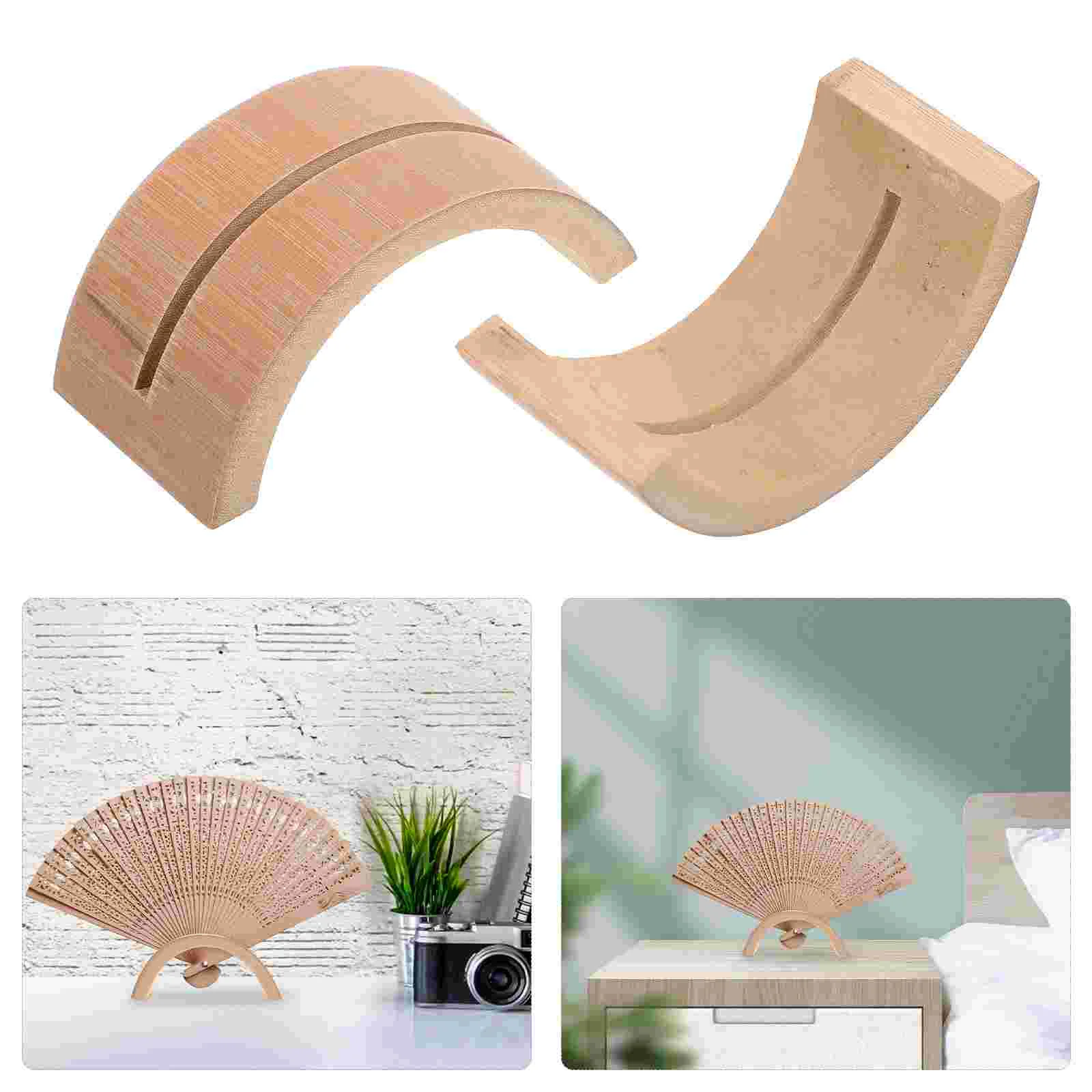 

2 Pcs Vintage Round Fan Stand Plate Hand Display Holder Bamboo Handheld Fans Semicircle Bracket