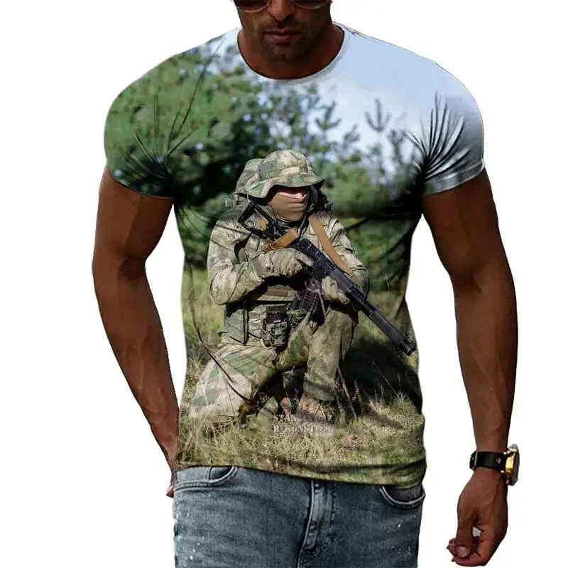 3D Special Forces Gun Pattern Printing T Shirt Casual Fashion Short Sleeve Harajuku Style Tops Trend Streetwear Loose T-shirt