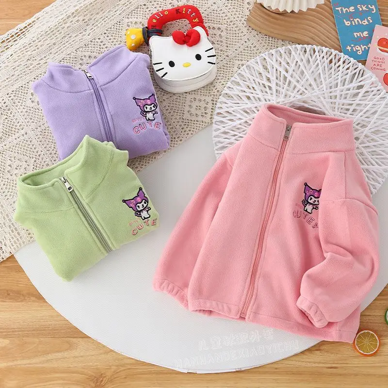 

Kawaii Kuromi Sanrio Student Cute Cartoon Plush Jacket Children Comfortable Warm Coat Cardigan Sportswear Gift for Kids