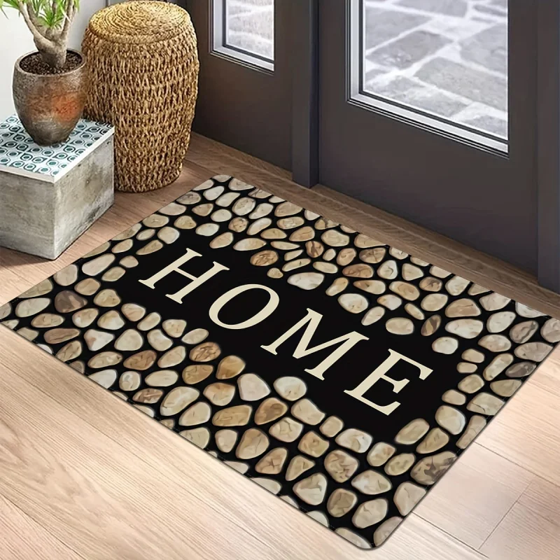 1pc Crystal Velvet By Mat, Cobblestone Letter Printed Mat, Non-Slip Polyester Carpet, Stain-Resistant Washable Carpet, Laundry