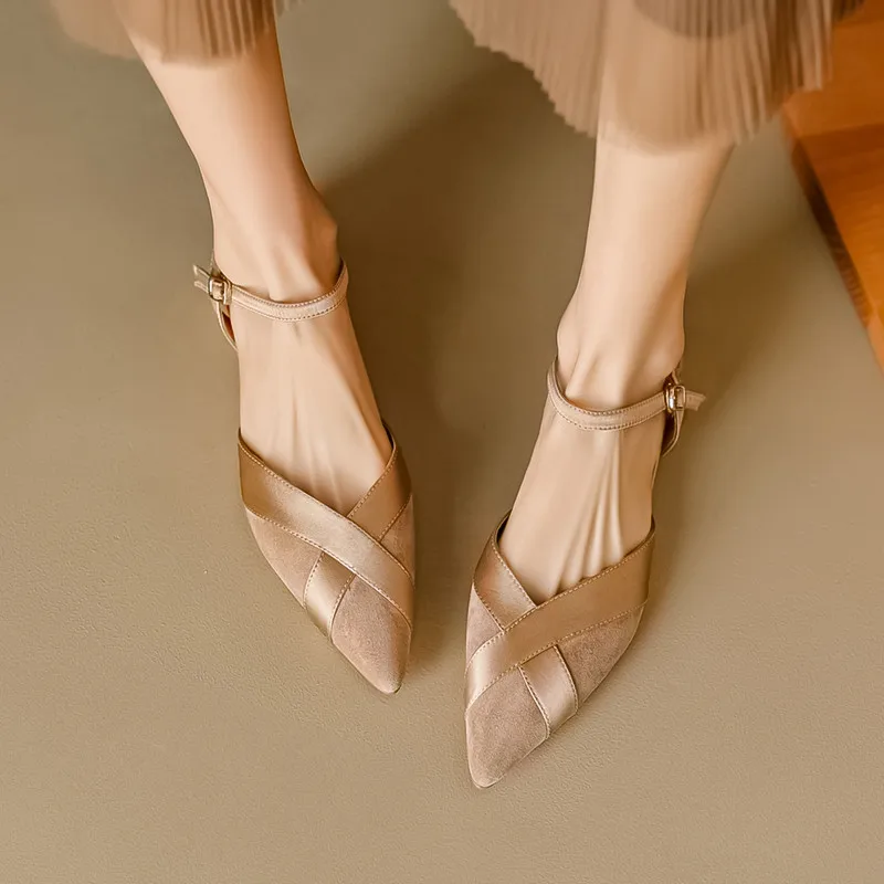 FEDONAS Pointed Toe Low Heels Women Sandals Elegant Fashion Kid Suede Leather Spring Summer Office Ladies Casual Shoes Woman