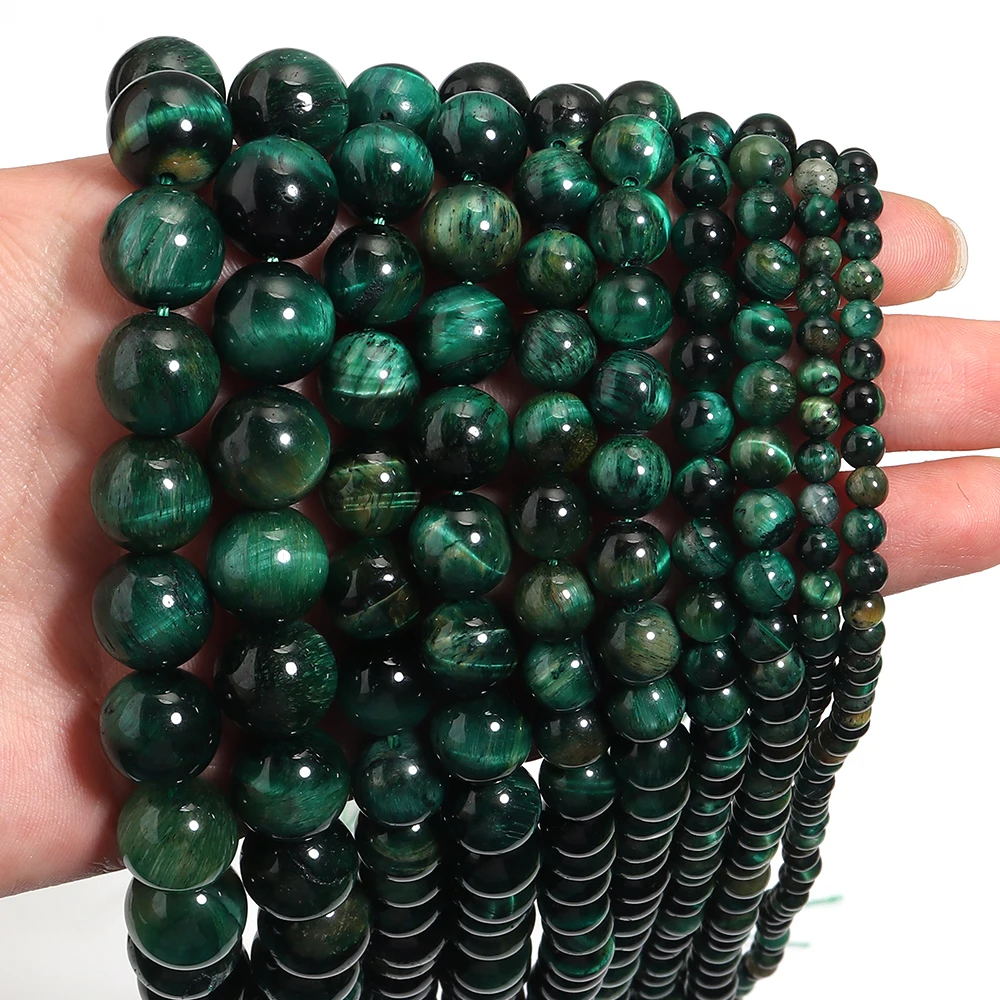 Natürliche grüne Tigerauge-Steinperlen, runde lose Perlen für die Schmuckherstellung, DIY-Bastelarbeiten, Armband, Halskette, Zubehör, 4/6/8/10/12 mm