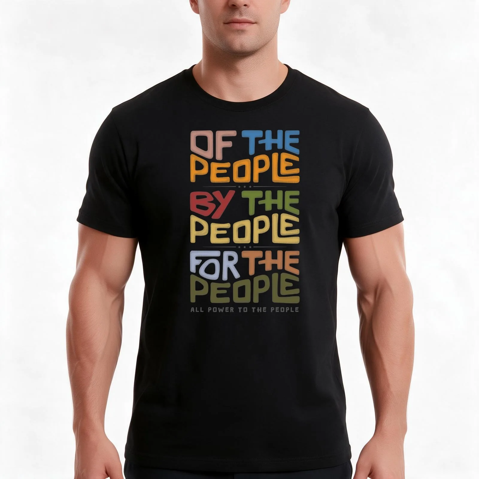 Of The People, By The People, For The People Word Art T-Shirt, Summer Casual Cotton Tee, Oversized Streetwear Tops, 100% Cotton