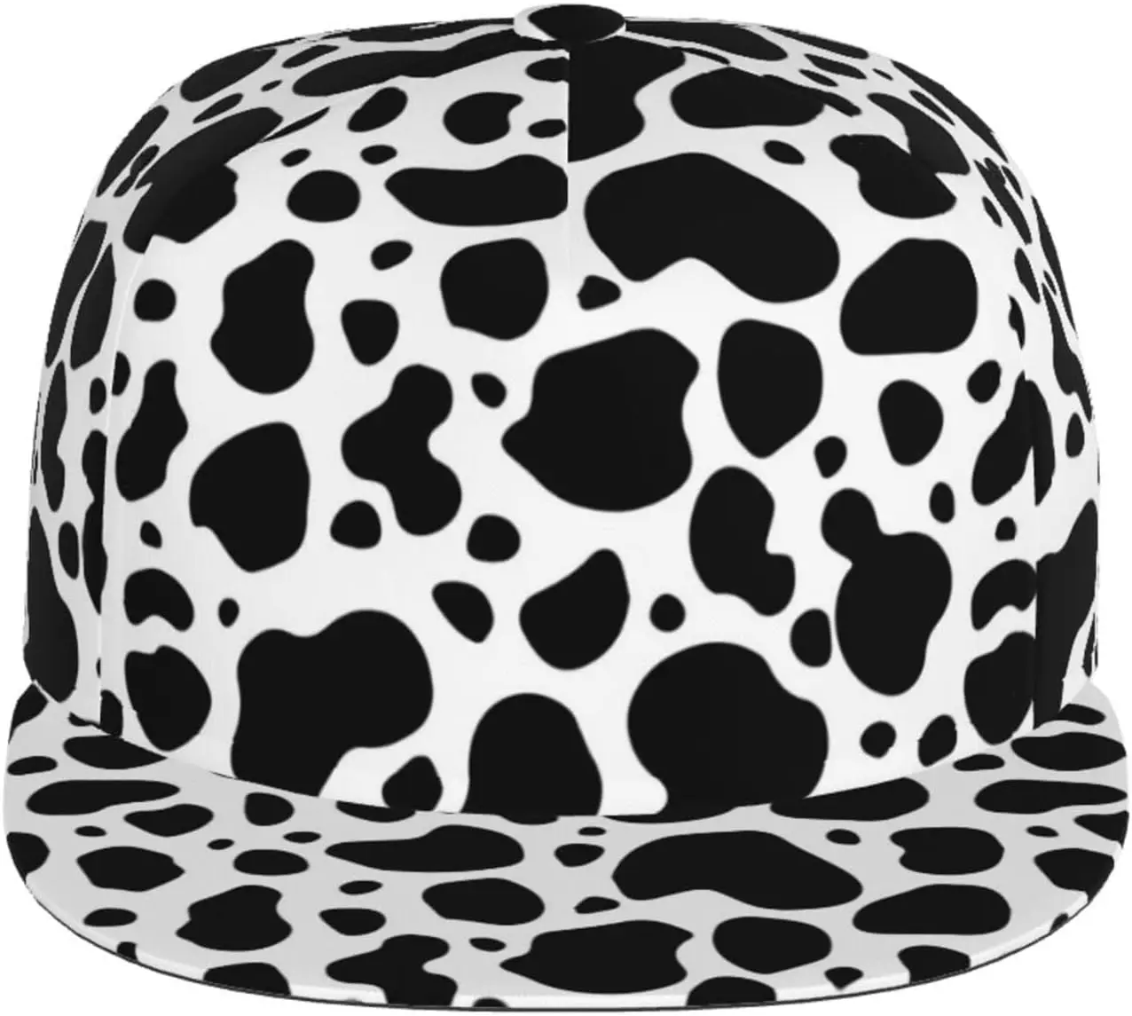 Cow Print Texture Flat Bill Hat, Unisex Snapback Baseball Cap Hip Hop Style Flat Visor Blank Adjustable Black