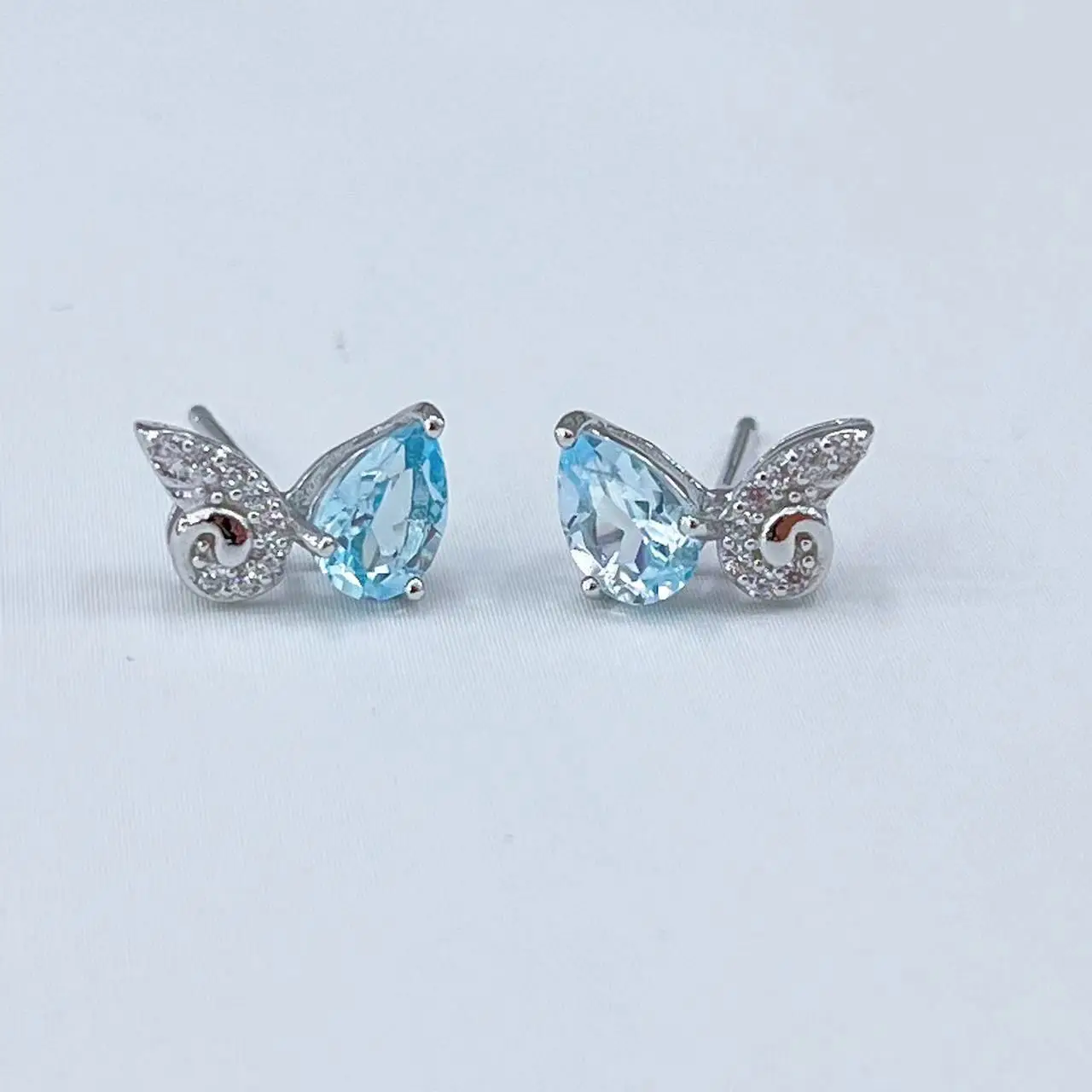 

Best Seller ZECAA Topaz Fine Jewelry Woman Topaz Stud Earrings With Natural Sky Blue Topaz Gemstone 4*6mm Earrings Best Gift