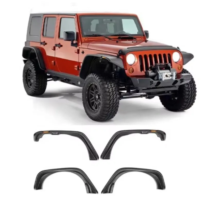 Auto Parts Exterior Accessories Flat Style Wheel Arches Fender Flare With Lights For Jeep JK 2007-2017