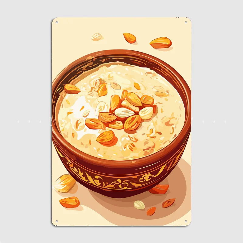 Bowl of Oatmeal with Almonds Vintage Poster Metal Sign Custom Bedroom Room Decor Home Decor Posters Indoor Wall Decoration
