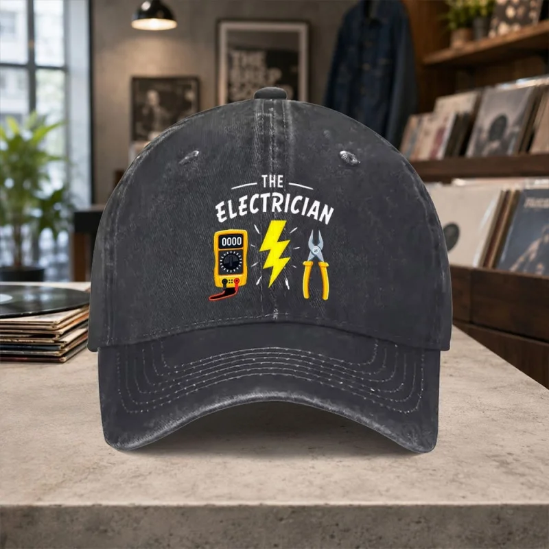 1pc Electrician-Themed Text Washed Baseball Cap Unisex Adjustable Vintage Baseball Cap Men Women Same Style Casual Hat Suitable
