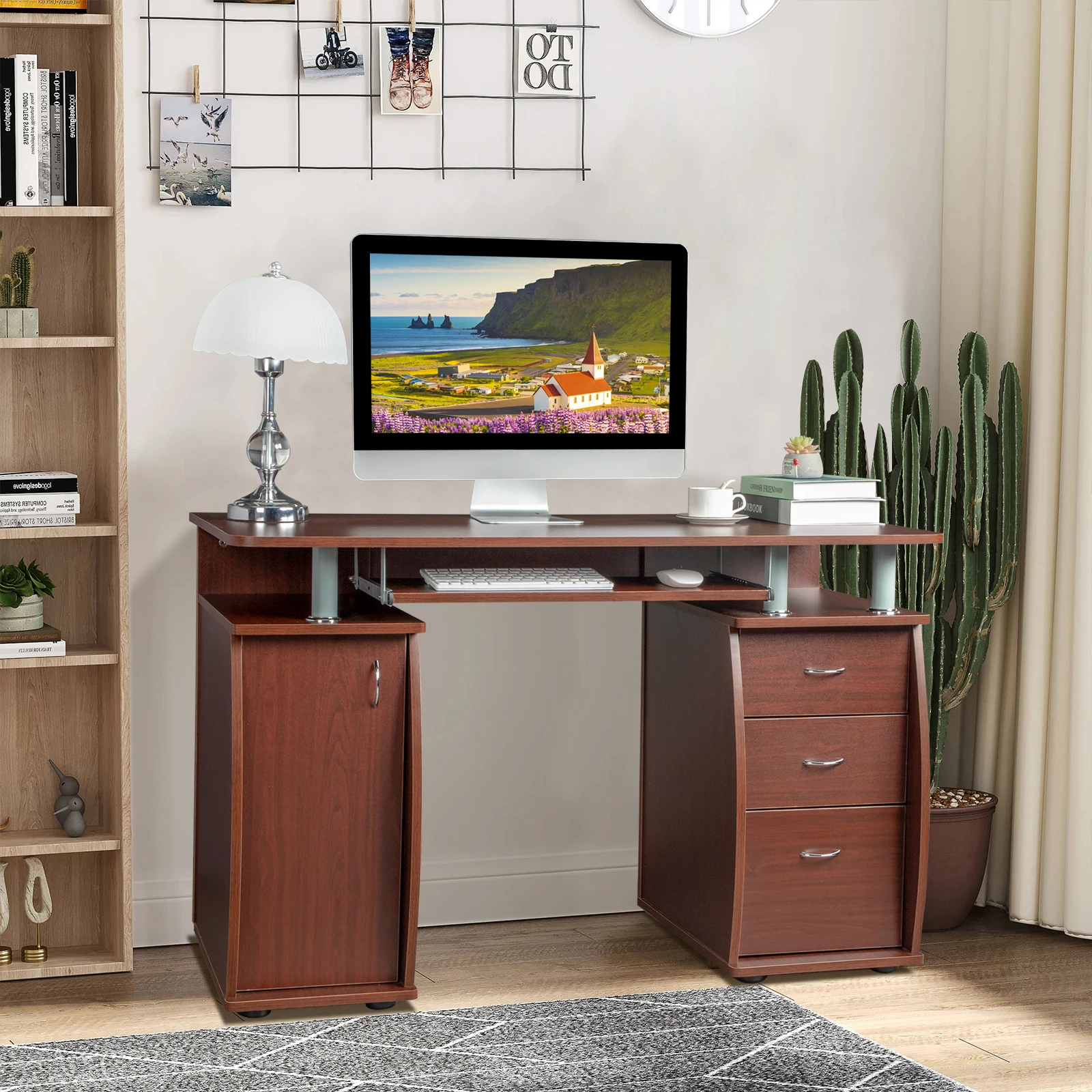 

FCH 115* 55*74cm 15mm MDF Portable 1pc Door with 3pcs Drawers Computer Desk (A Box) Coffee Color