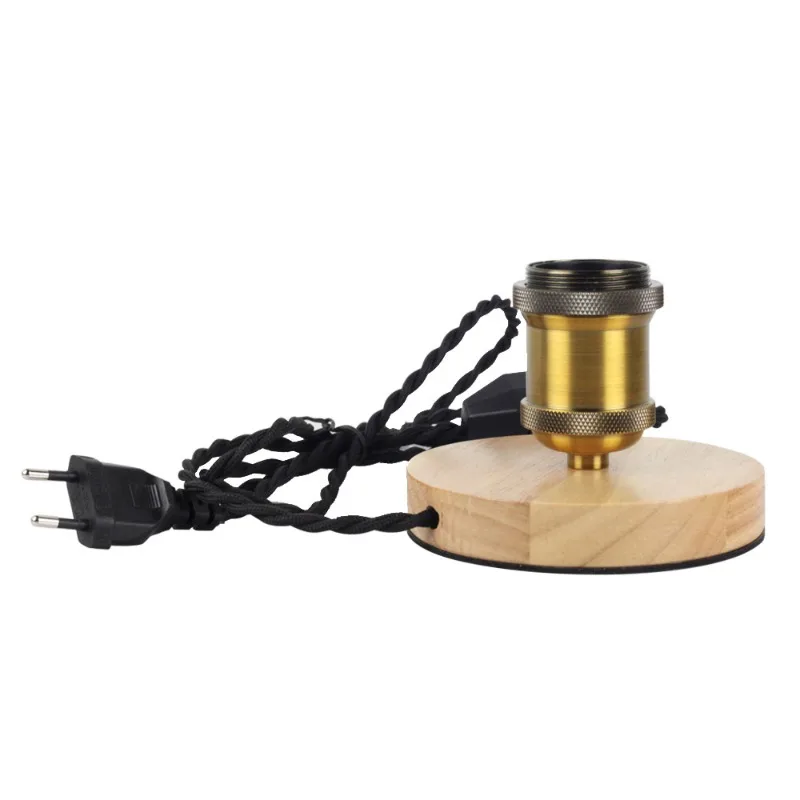 Imagem -02 - Lâmpada de Madeira Edison Lâmpada Base E27 Bronze Candeeiro Mesa com 1.8m Plana ue Reino Unido Plug Cabo Dimmer Interruptor Lâmpada Mesa