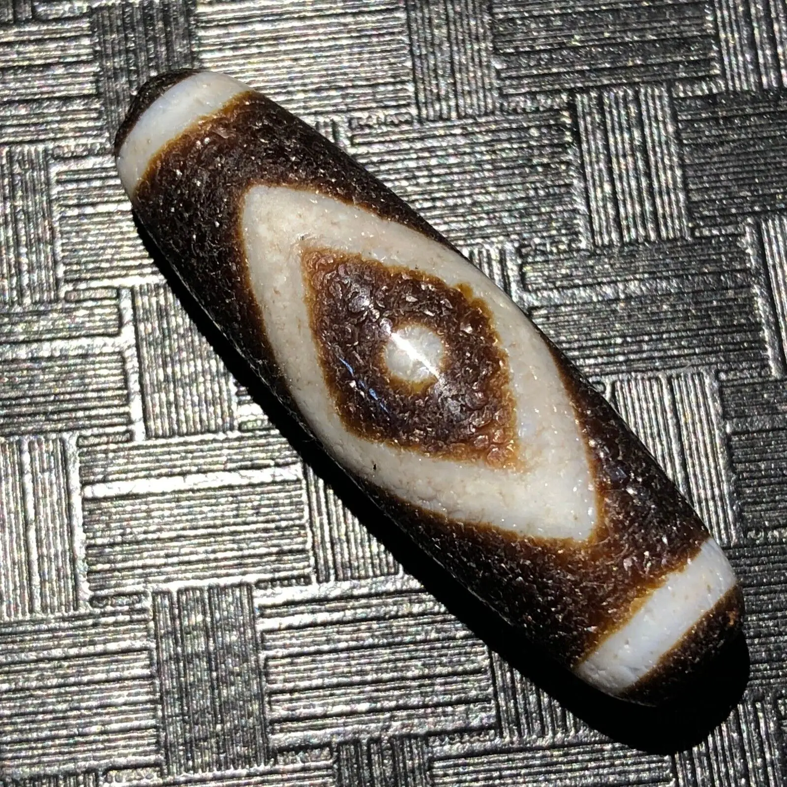 Agate tibétaine magique en peau de dragon, totem étoiles 1 œil, perle dZi, maison, 15x50mm