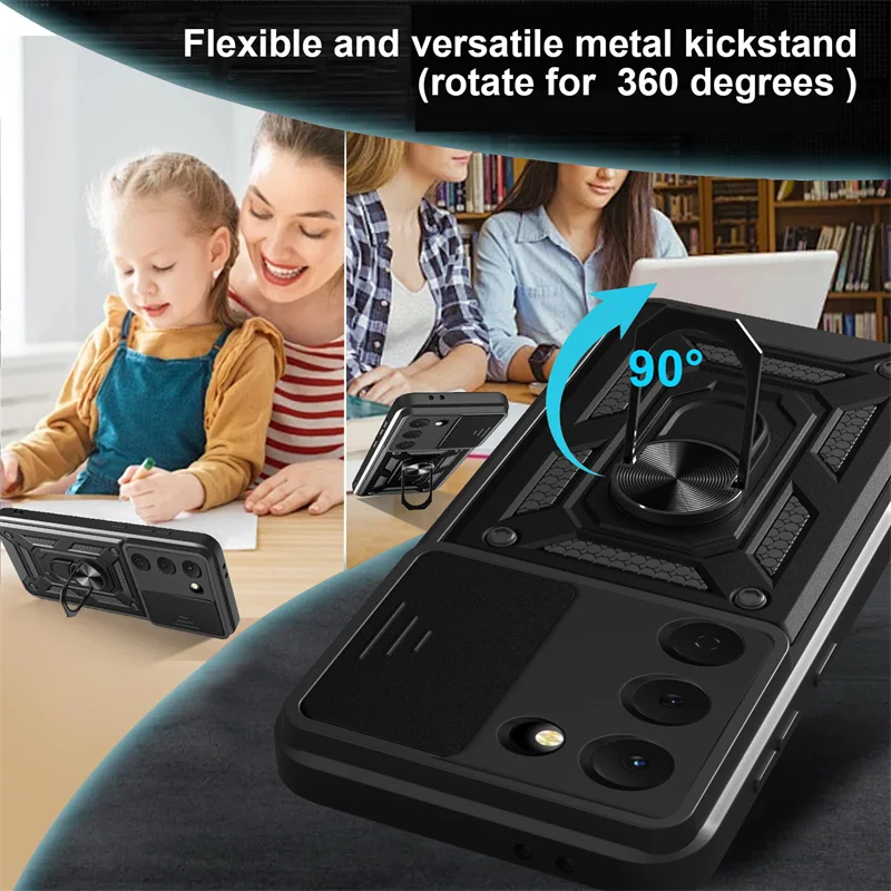 حافظة Funda لهاتف Tecno Sprak 40 Pro 4G حافظة كاميرا منزلق حماية درع جراب هاتف لهاتف Spark 40C Spark40 40Pro غطاء حامل حلقي مغناطيسي