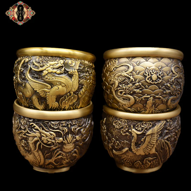 

Brass Brushed Dragon and Phoenix Relief Copper Jar Creative Gift Ornament