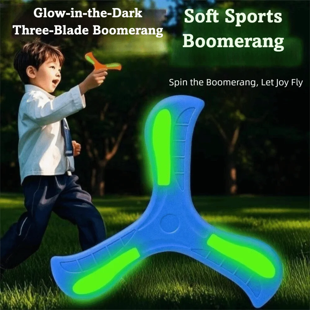 Soft EVA Luminous Boomerang Interactive 360 Degrees Returning Spinner Three-leaf Cross Flying Disc Flying Rocket Toy