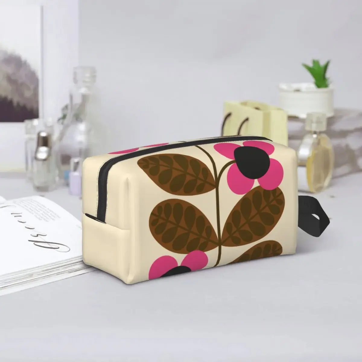 Custom Bloom Stem Fuchsia Flower Travel Cosmetic Bag for Women Orla Kiely Toiletry Makeup Organizer Lady Beauty Storage Dopp Kit image 5