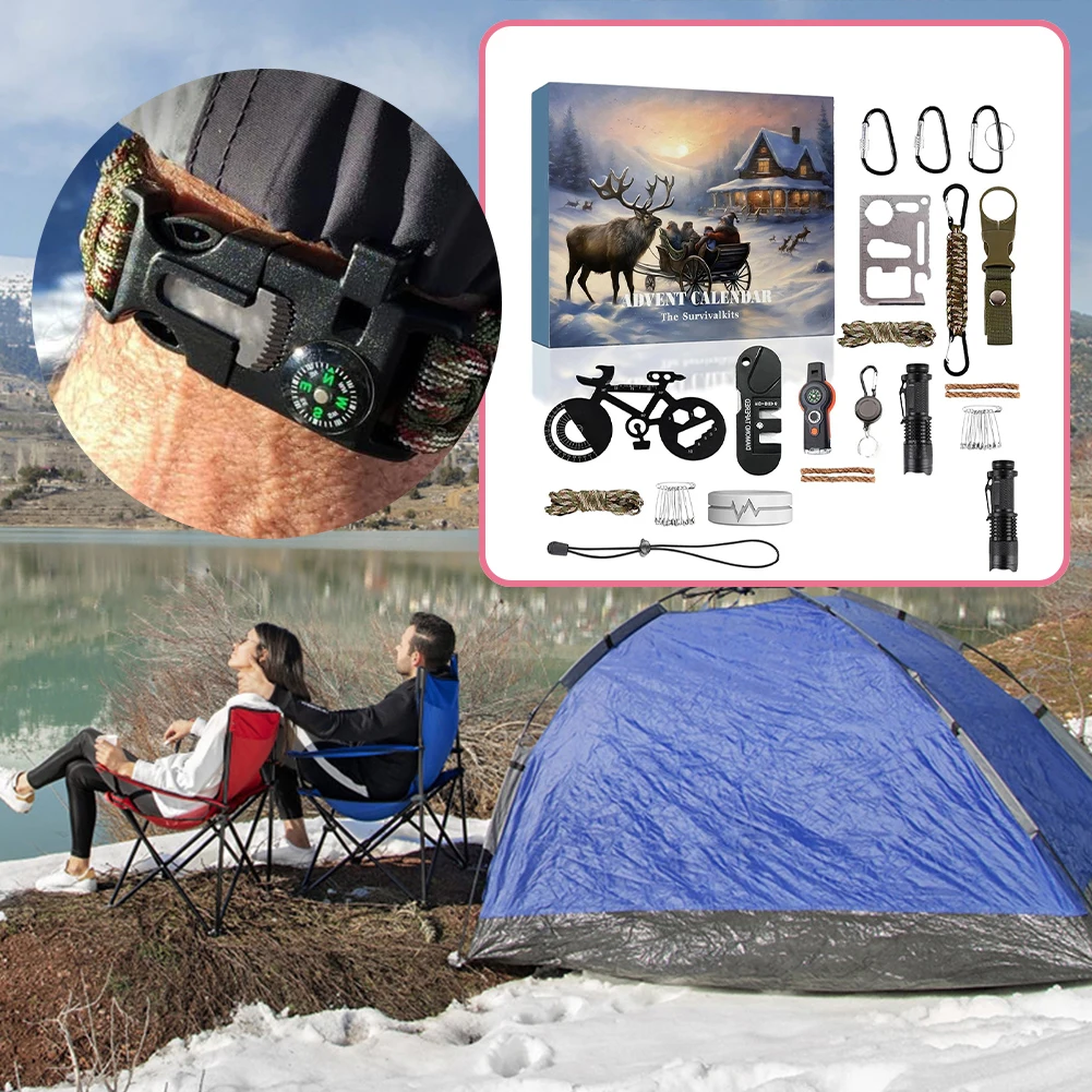 Survival Tools Advent Calendar for Men Adult with Camping Gear & Cool Gadgets 2024 Xmas Holiday Gift for Outdoor Enthusiasts