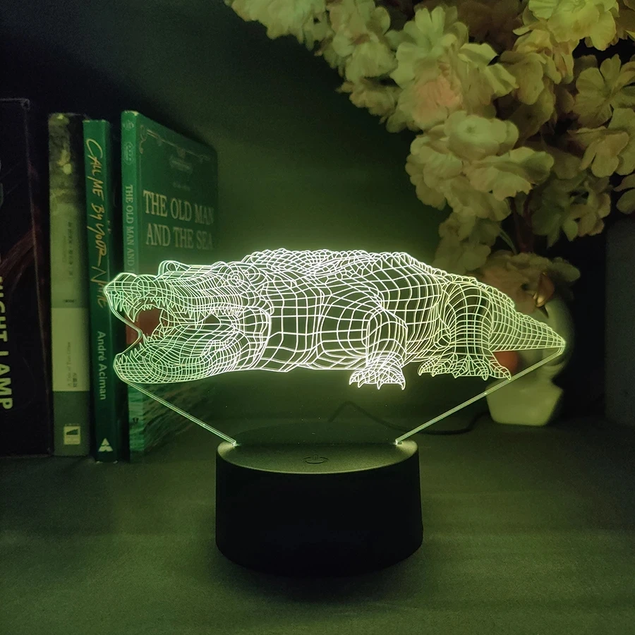 

3D игрушки, крокодил, ночная лампа, 7 меняющихся цветов, настольный гаджет для детской спальни, украшение, настольная лампа, искусство, дизайн животных