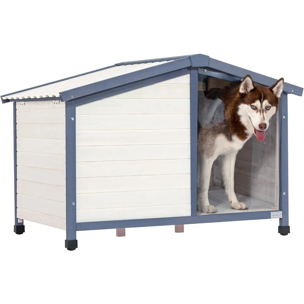 

Large Dog House 46.5" L X 31.7" W X 32.5" H PVC Roof Outdoor Dog House for Small Medium Large Dogs White Pet Cage Supplies Home