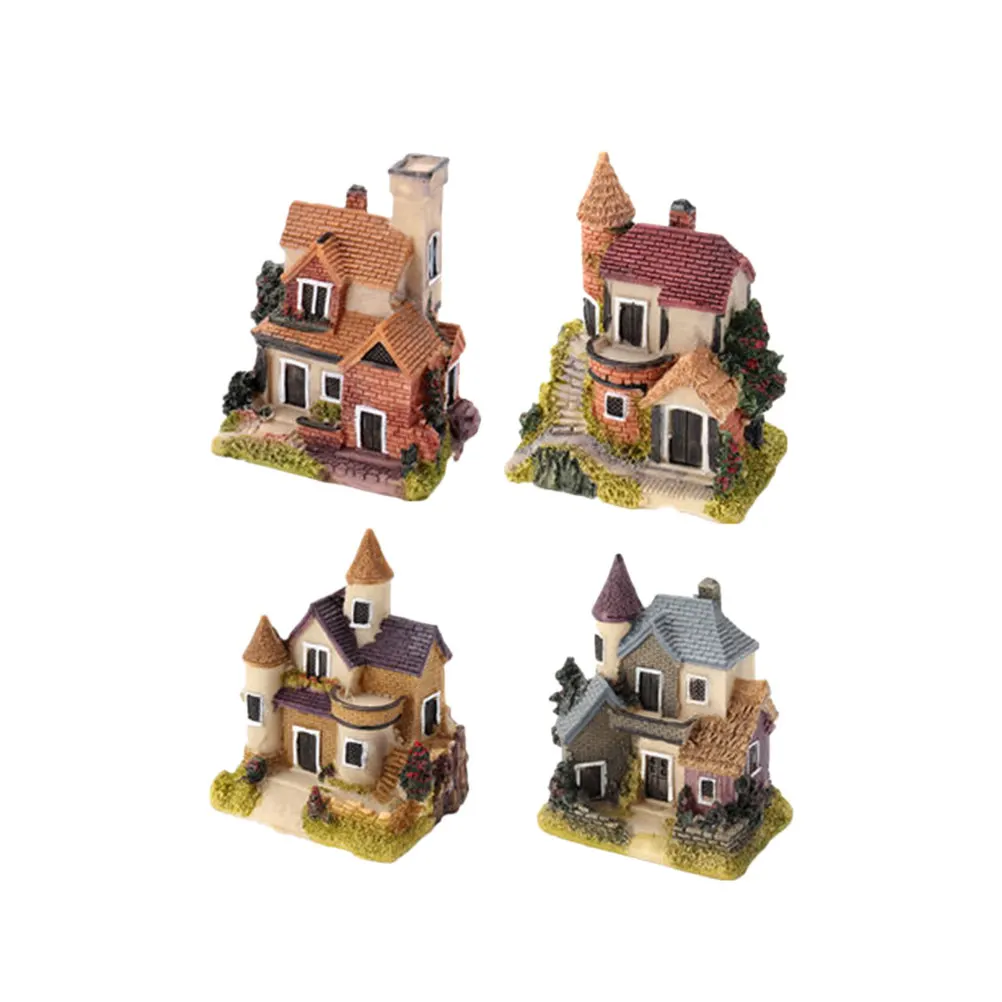 1Set Resin Cottage House Ornament Set for Fairy Garden Mini Landscape Decoration Bright Vivid Micro Scene Indoor Outdoor Home