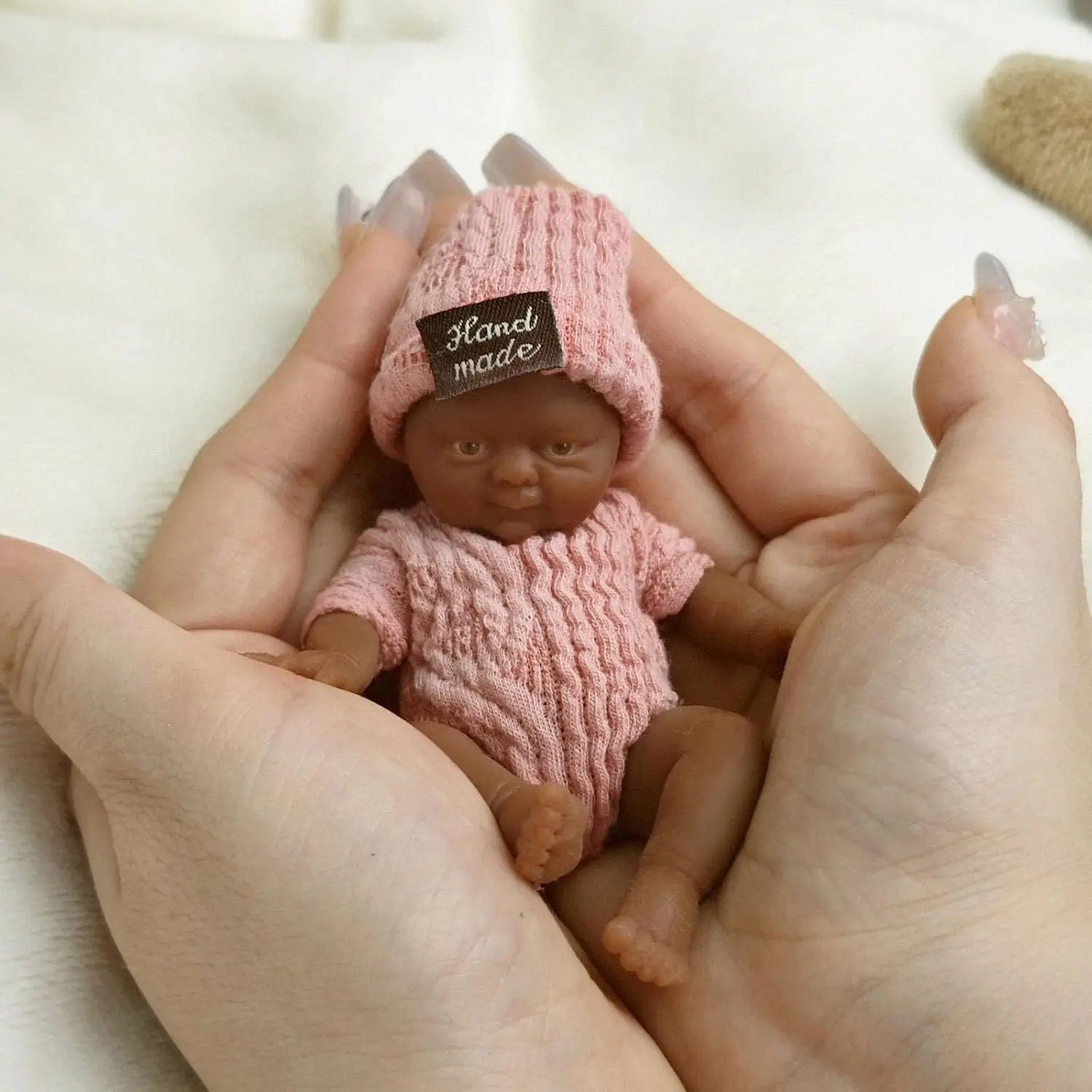 4.5 Inch Mini  Reborn Baby Doll Black Girl Lena Realistic Silicone Full Body with Feeding Accessories