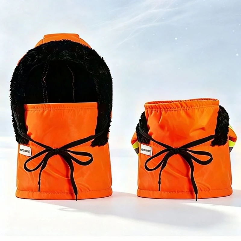62KE Reflective Earflap Hat with Head and Ear Coverage, Front Tie Closure, and Polyester Fabric for Fall and Winter Outings,